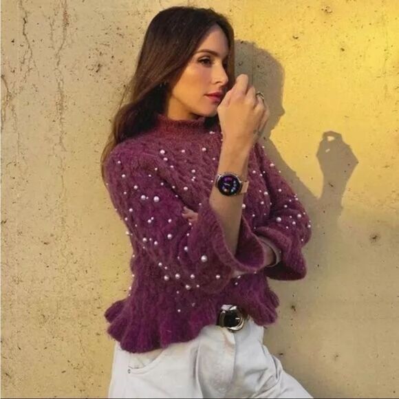 Zara Knit Alpaca Blend Pearl Sweater - Picture 2 of 5